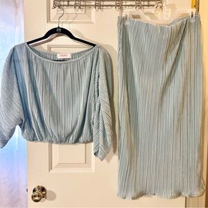 Brand New Elegant Blue Pleated Skirt and Top Set